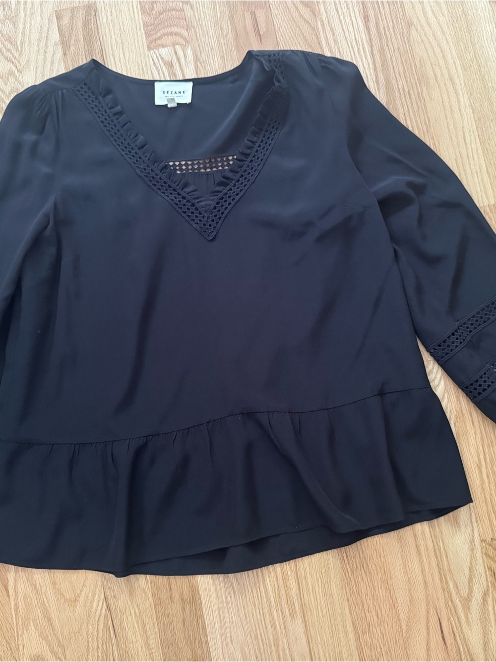 Sezane Black V-Neck Silk Blouse